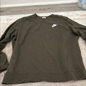 Nike Olive Green Crewneck Sweatshirt with White Logo